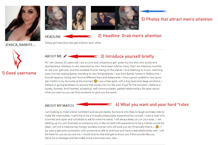 sugar baby profile profile examples, 