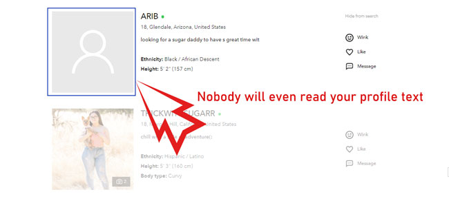 sugar baby profile, photos,pictures, no photo